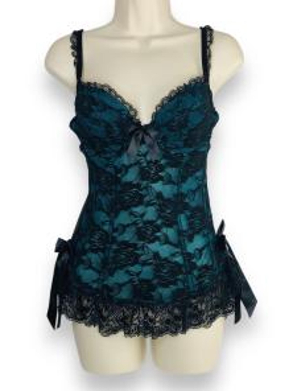 Sexy Vintage Lingerie - Teal Lace Chemise with Black Lace Overlay